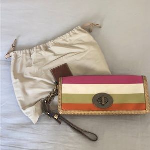 Coach signature stripe clutch